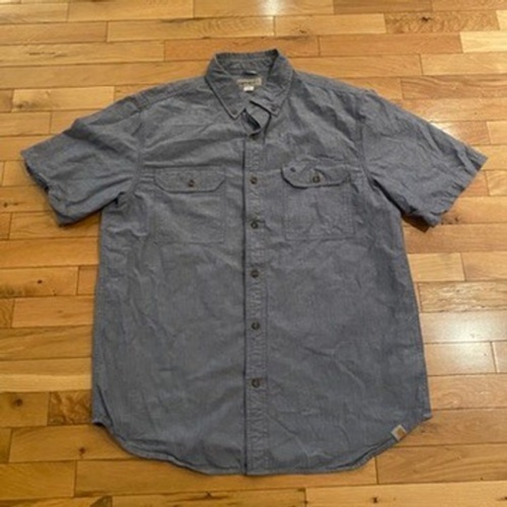 Carhartt Mens Relaxed Fit Short Sleeve Button Down Blue Chambray Work Shirt L